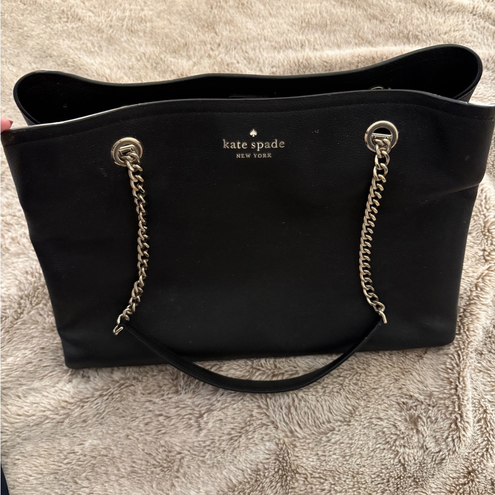 Kate Spade Black Tote Bag with Gold Chain Accents